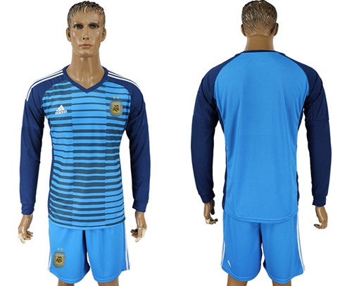Argentina Blank Blue Long Sleeves Goalkeeper Soccer Country Jersey - Click Image to Close